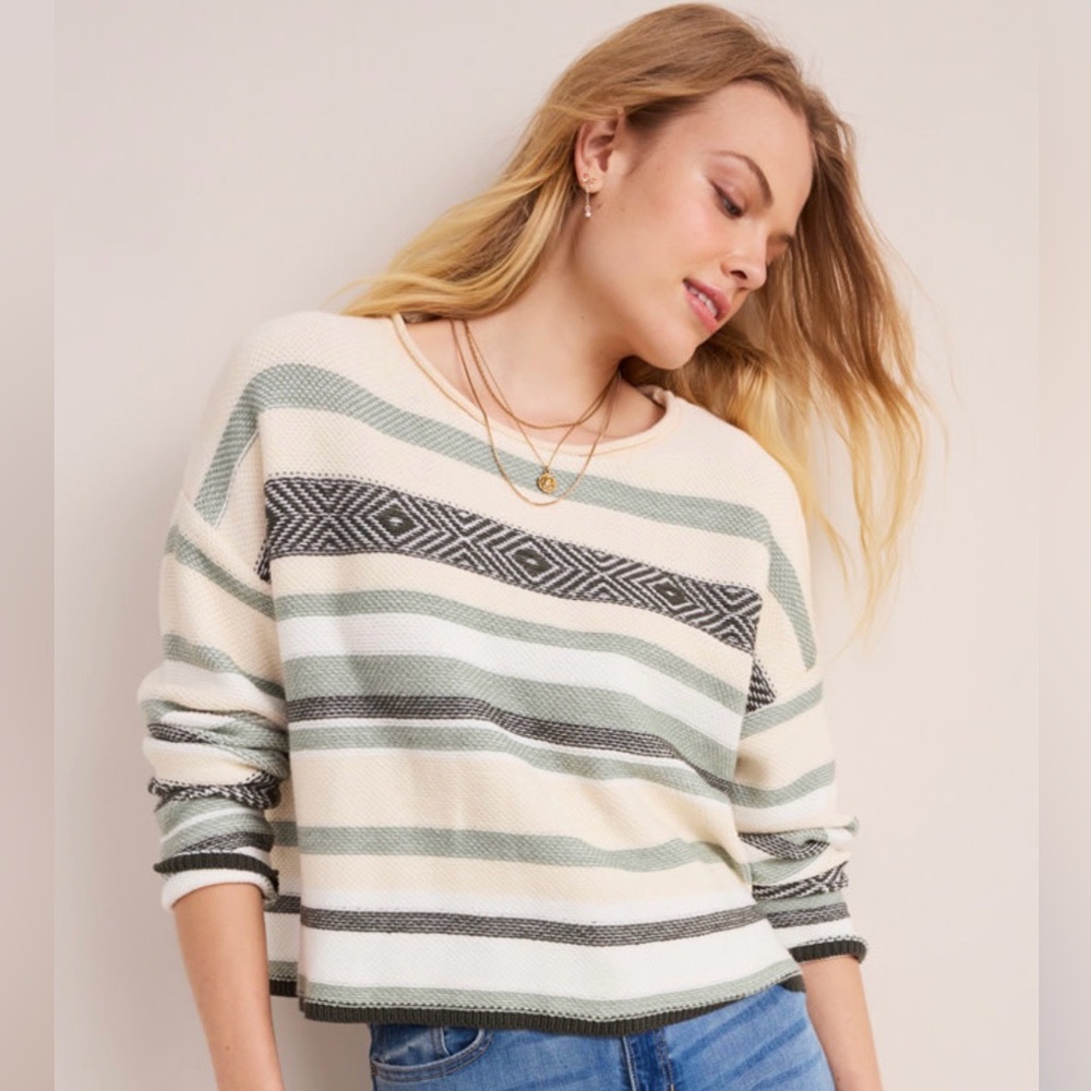 Francesca's Collections Cream and Sage Striped Sweater